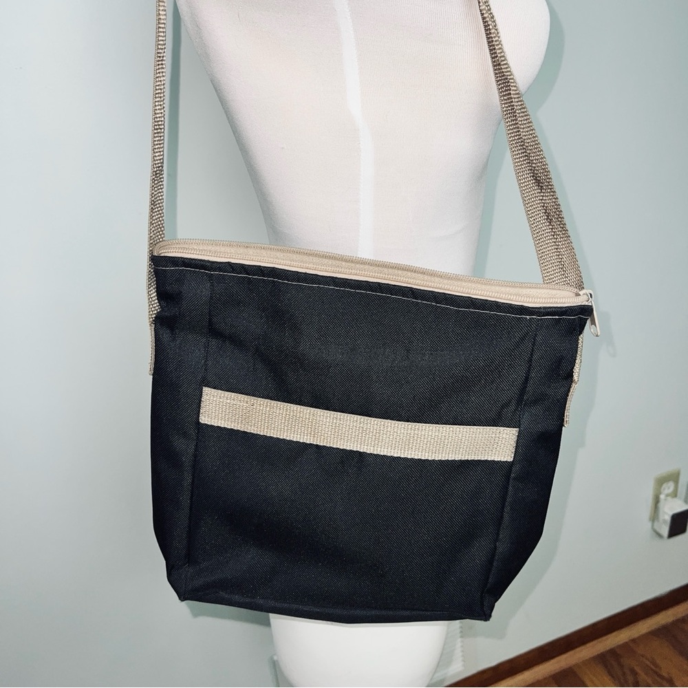 I Bags Handmade in USA Black & Tan Canvas Shoulder Bag Organized Compartments - Picture 8 of 9